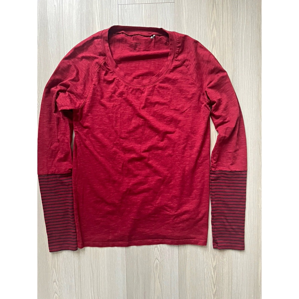 Toad and Co Women's Red Striped Cotton Long Sleeve Scoop Neck T-Shirt Sz L Y2K